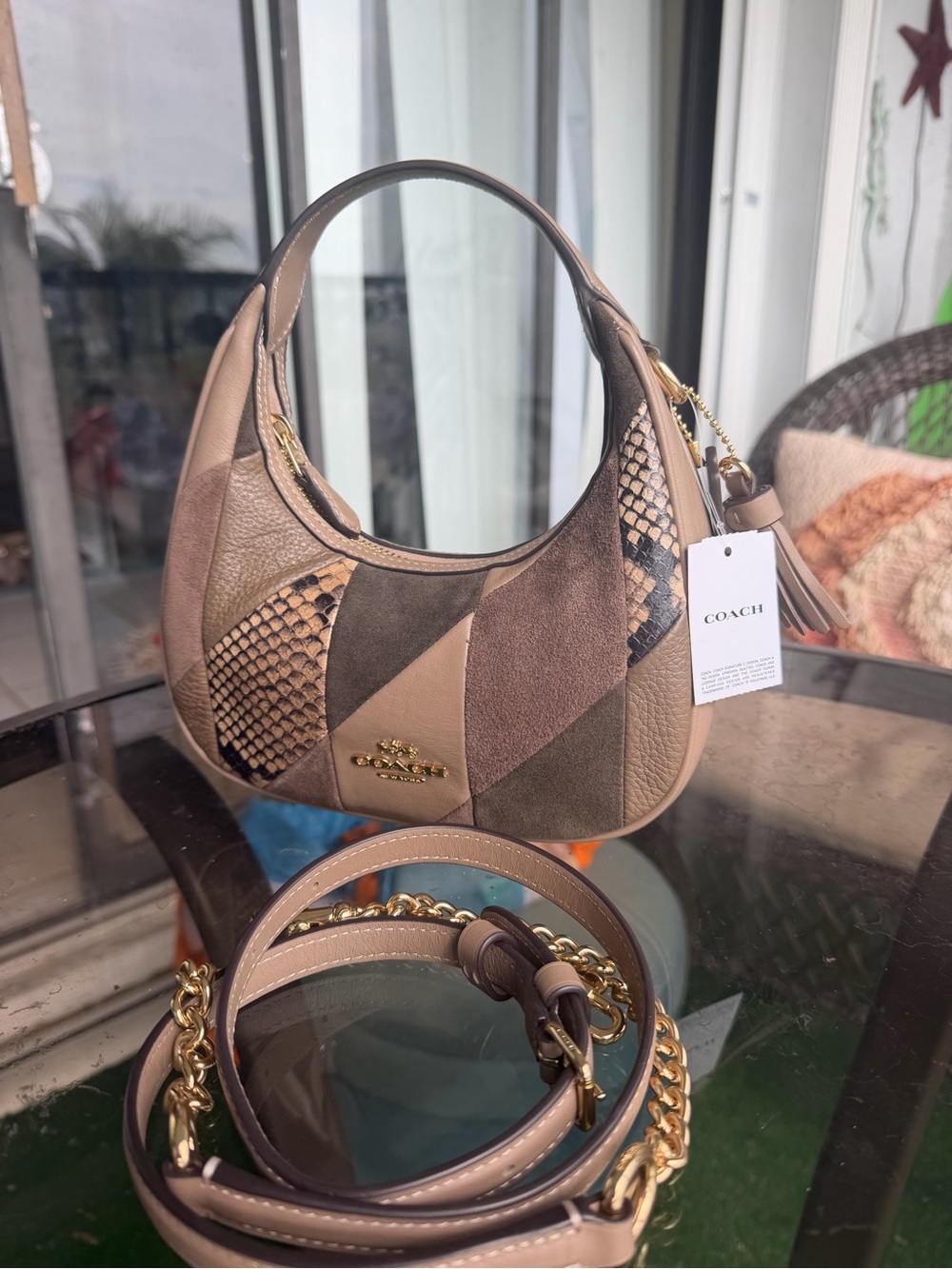 Coach Patchwork Leather Carmen Mini Bag in Neutral Taupe